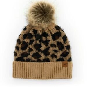 Leopard Beanie with Pom Pom